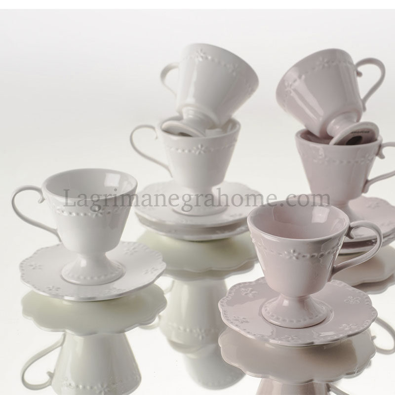 juego de café porcelana rosa y blanco