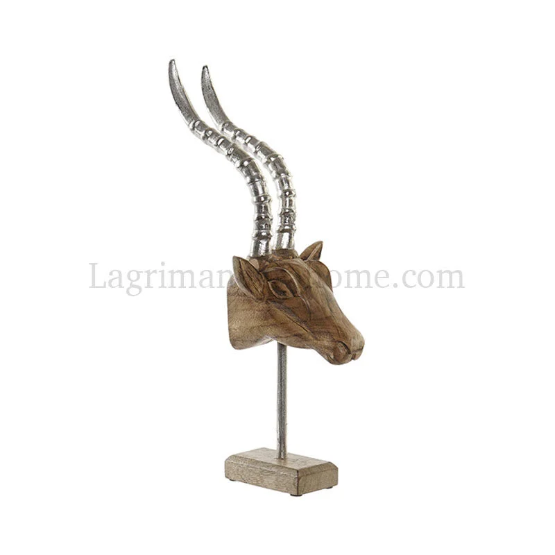 Busto gacela madera tallada y aluminio