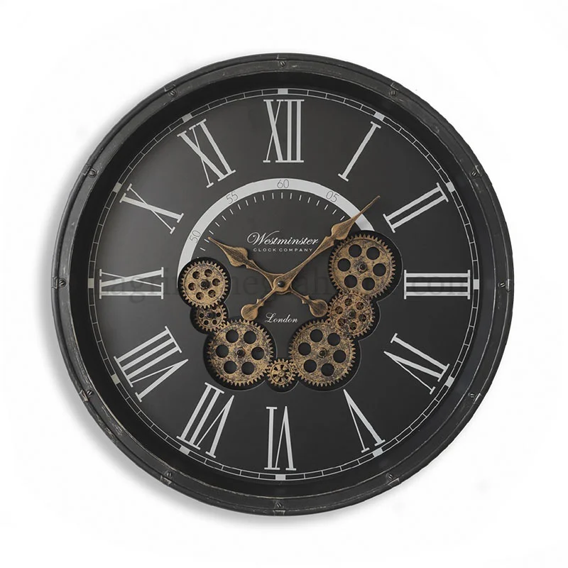 Reloj de pared estilo industrial con mecanismo